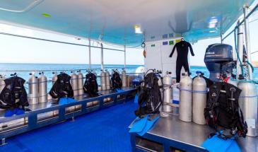 Danubio yacht dive tanks Diving Tanks and equipment area of the Danubio Azul Yacht