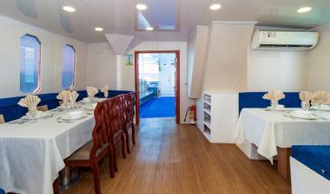 Danubio Dining indoor All interior of Danubio live aboard yacht